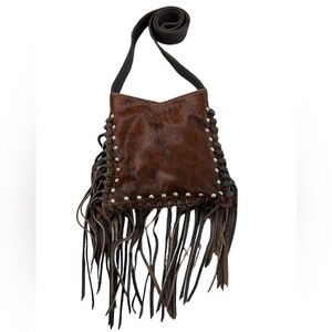 American West Fringed Cowgirl Messenger Crossbody Bag Leather Cowhide & Wallet